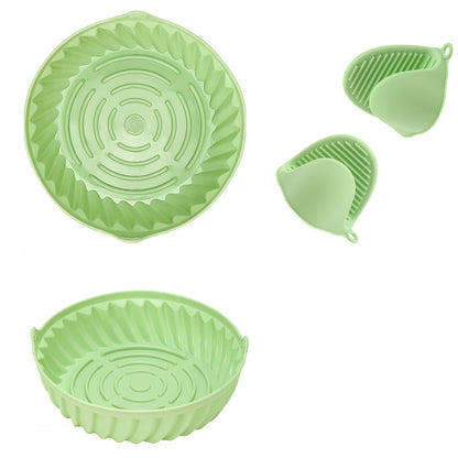 19cm Air Fryer Oven Silicone Baking Pan Heat Resistant Foldable Round Cake Mold with Hand Clamps (BPA Free, FDA Certified)