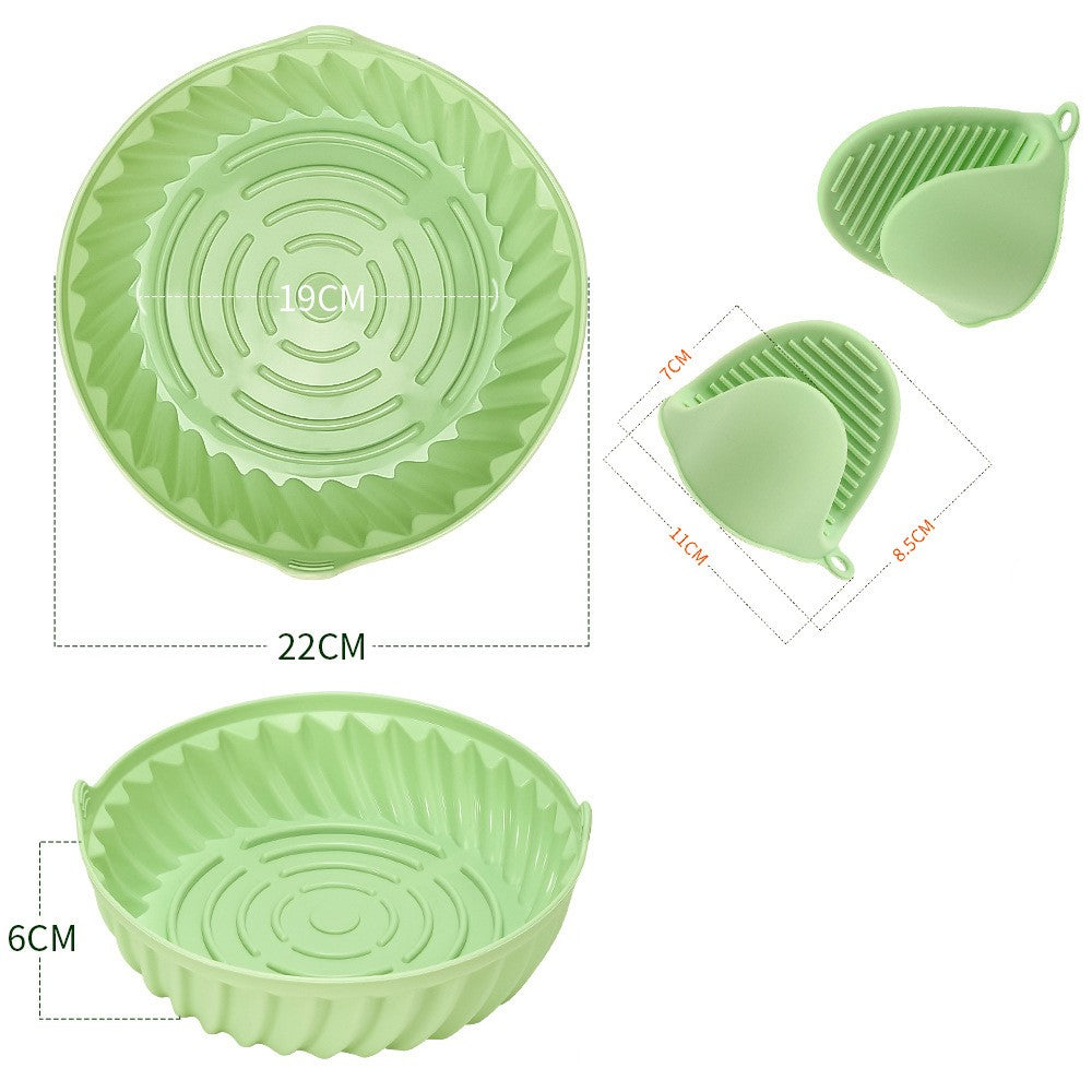 22cm Air Fryer Oven Silicone Baking Pan Heat Resistant Foldable Round Cake Mold with Hand Clamps (BPA Free, FDA Certified)
