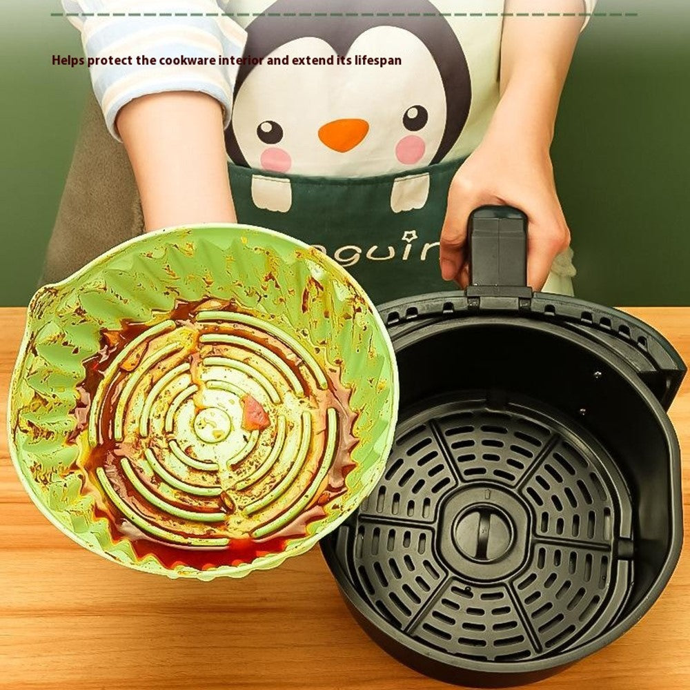 22cm Air Fryer Oven Silicone Baking Pan Heat Resistant Foldable Round Cake Mold with Hand Clamps (BPA Free, FDA Certified)