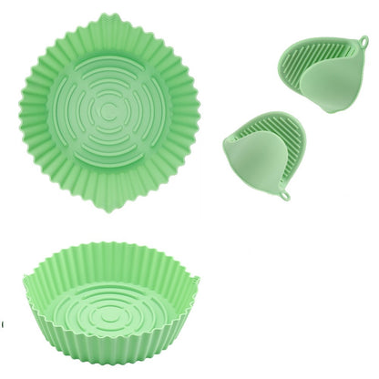 22cm Air Fryer Oven Silicone Baking Pan Heat Resistant Foldable Round Cake Mold with Hand Clamps (BPA Free, FDA Certified)