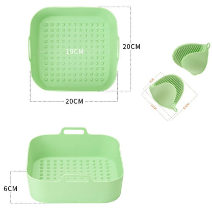 20cm Square Air Fryer Oven Silicone Baking Pan Heat Resistant Foldable Cake Mold with Hand Clamps (BPA Free, FDA Certified)