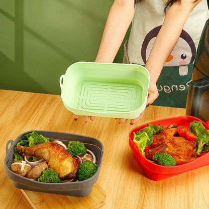 Rectangle Air Fryer Oven Silicone Baking Pan Heat Resistant Foldable Cake Mold (BPA Free, FDA Certified)