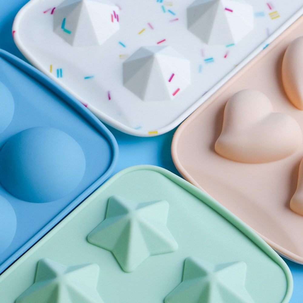 Diamond / Heart / Star / Round Shape DIY Ice Maker Silicone Ice Cube Tray 8 Cavity Mold (BPA Free, FDA Certified)