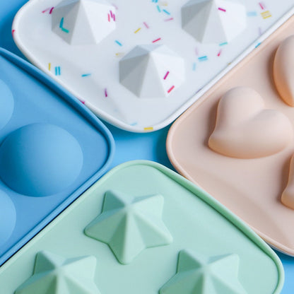 Diamond / Heart / Star / Round Shape DIY Ice Maker Silicone Ice Cube Tray 8 Cavity Mold (BPA Free, FDA Certified)