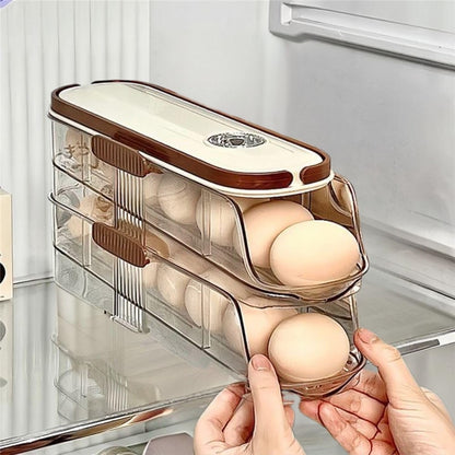 2-Tier Single Row Auto Rolling Egg Storage Container Plastic Stackable Refrigerator Eggs Organizer Box