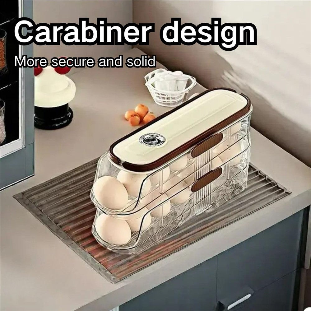 2-Tier Single Row Auto Rolling Egg Storage Container Plastic Stackable Refrigerator Eggs Organizer Box