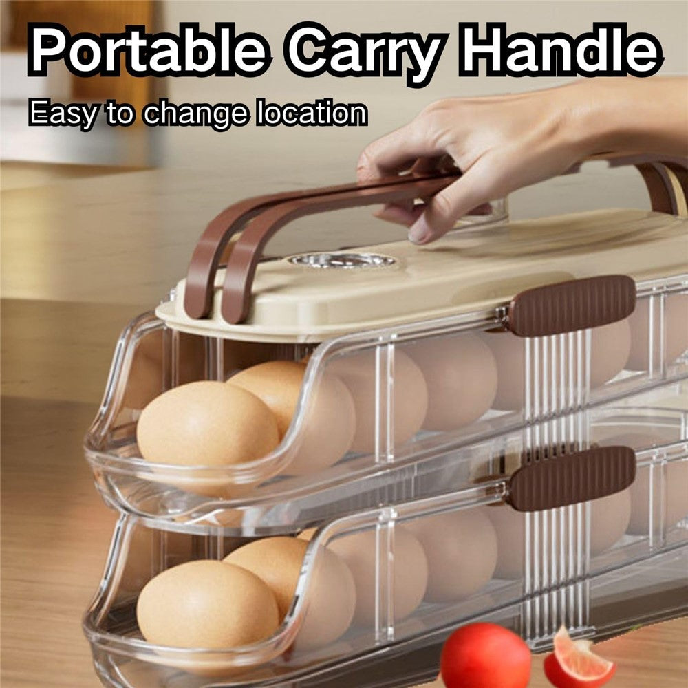 2-Tier Single Row Auto Rolling Egg Storage Container Plastic Stackable Refrigerator Eggs Organizer Box