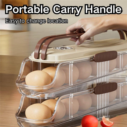 2-Tier Single Row Auto Rolling Egg Storage Container Plastic Stackable Refrigerator Eggs Organizer Box