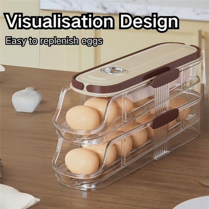 2-Tier Single Row Auto Rolling Egg Storage Container Plastic Stackable Refrigerator Eggs Organizer Box