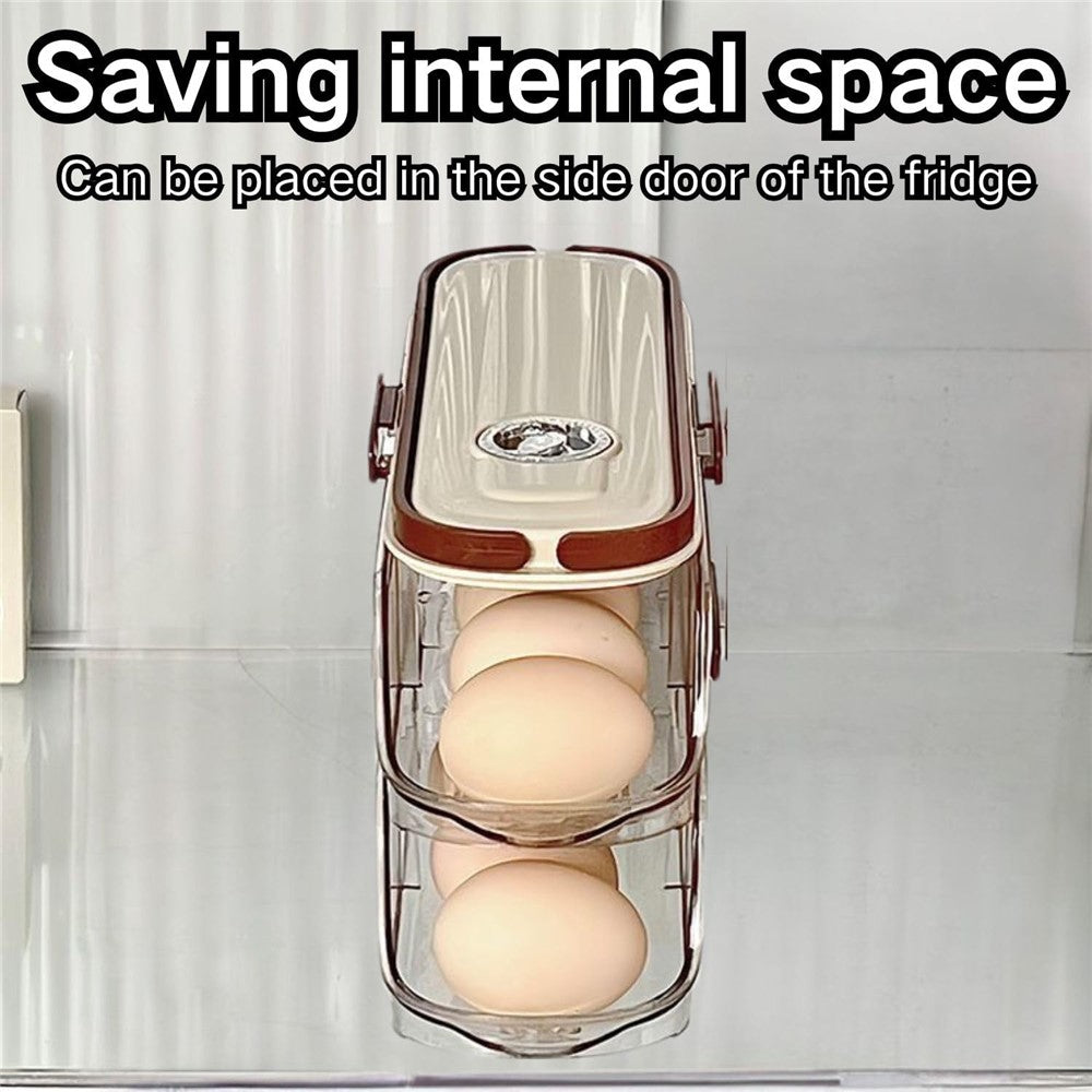 2-Tier Single Row Auto Rolling Egg Storage Container Plastic Stackable Refrigerator Eggs Organizer Box