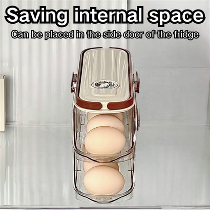 2-Tier Single Row Auto Rolling Egg Storage Container Plastic Stackable Refrigerator Eggs Organizer Box