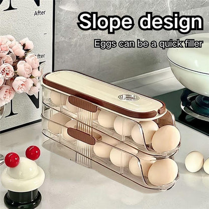 2-Tier Single Row Auto Rolling Egg Storage Container Plastic Stackable Refrigerator Eggs Organizer Box