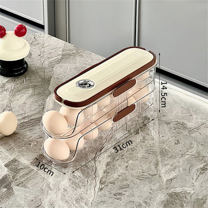 2-Tier Single Row Auto Rolling Egg Storage Container Plastic Stackable Refrigerator Eggs Organizer Box