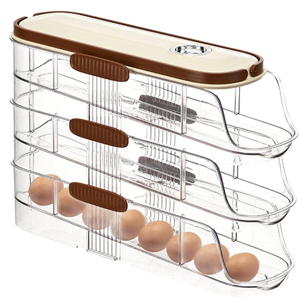 3-Tier Single Row Auto Rolling Egg Storage Container Plastic Stackable Refrigerator Eggs Organizer Box