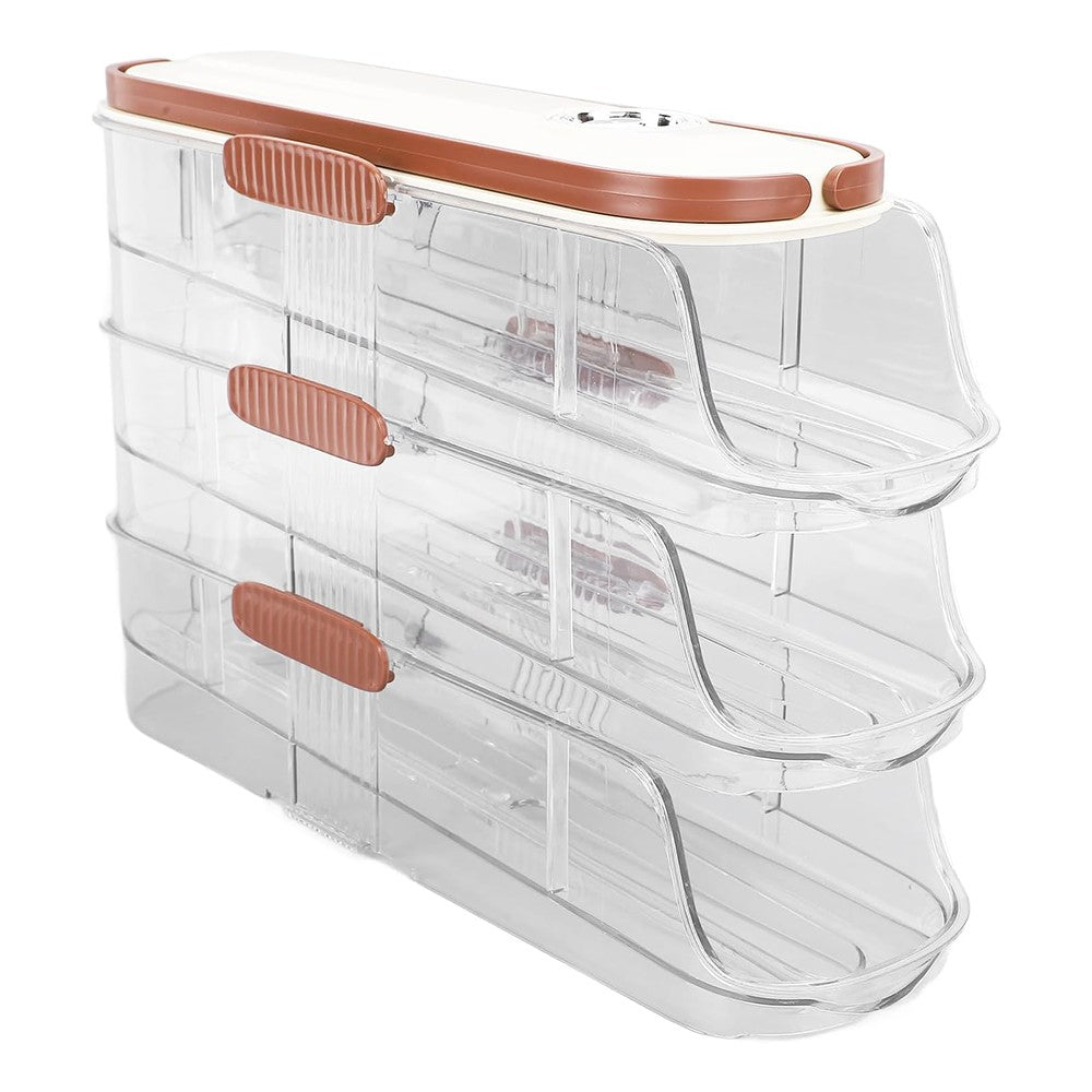 3-Tier Single Row Auto Rolling Egg Storage Container Plastic Stackable Refrigerator Eggs Organizer Box