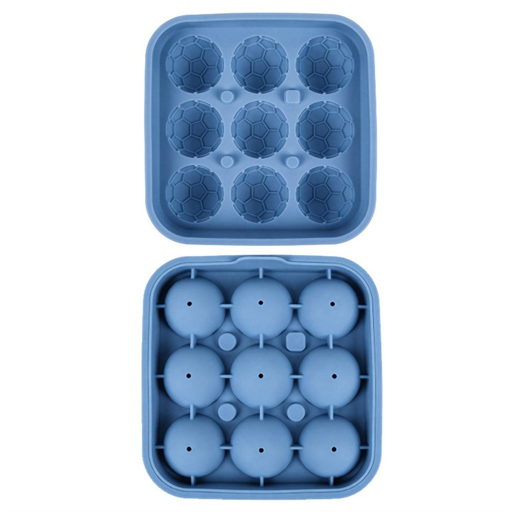 9-Grid Soccer Ball Shaped Silicone Ice Cube Mold Tray Football Shaped Food Grade Sphere Ice Maker with Lid for Drinks (BPA-Free, FDA Certified)