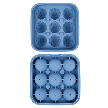 9-Grid Soccer Ball Shaped Silicone Ice Cube Mold Tray Football Shaped Food Grade Sphere Ice Maker with Lid for Drinks (BPA-Free, FDA Certified)