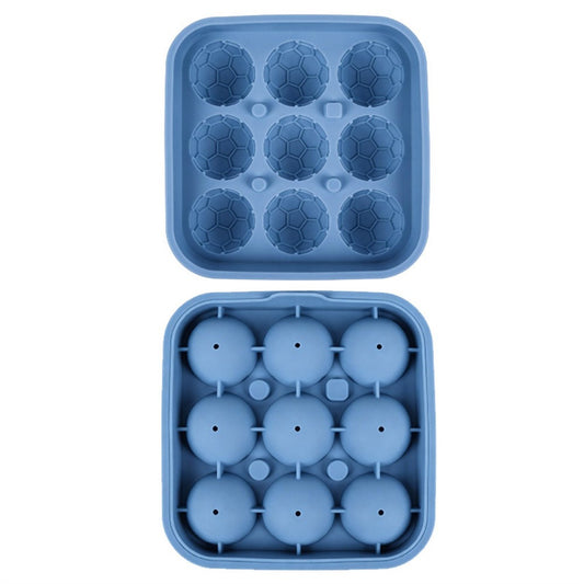 9-Grid Soccer Ball Shaped Silicone Ice Cube Mold Tray Football Shaped Food Grade Sphere Ice Maker with Lid for Drinks (BPA-Free, FDA Certified)