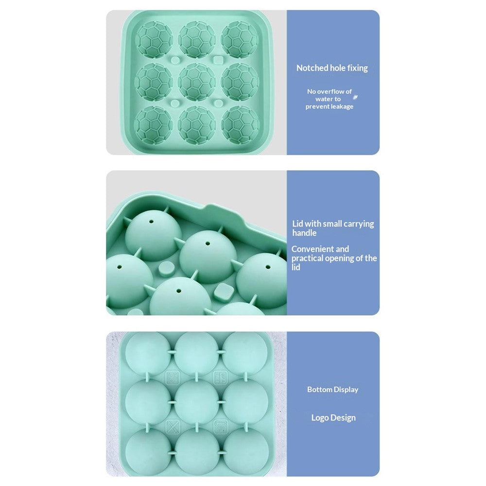 9-Grid Soccer Ball Shaped Silicone Ice Cube Mold Tray Football Shaped Food Grade Sphere Ice Maker with Lid for Drinks (BPA-Free, FDA Certified)