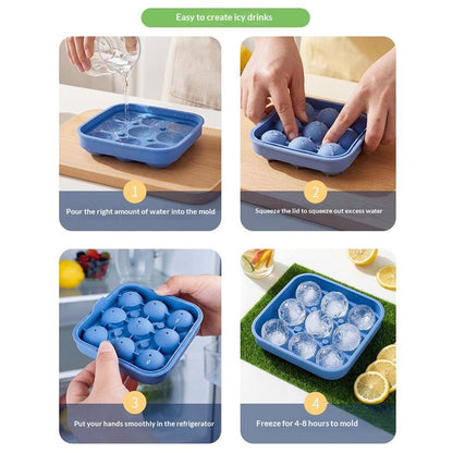 9-Grid Soccer Ball Shaped Silicone Ice Cube Mold Tray Football Shaped Food Grade Sphere Ice Maker with Lid for Drinks (BPA-Free, FDA Certified)