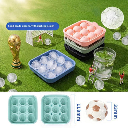 9-Grid Soccer Ball Shaped Silicone Ice Cube Mold Tray Football Shaped Food Grade Sphere Ice Maker with Lid for Drinks (BPA-Free, FDA Certified)