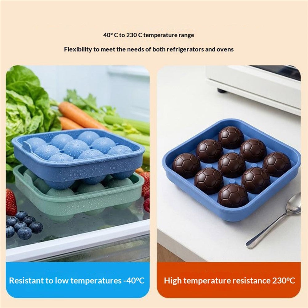 9-Grid Soccer Ball Shaped Silicone Ice Cube Mold Tray Football Shaped Food Grade Sphere Ice Maker with Lid for Drinks (BPA-Free, FDA Certified)
