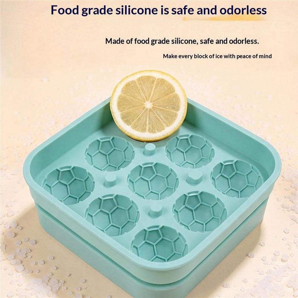 9-Grid Soccer Ball Shaped Silicone Ice Cube Mold Tray Football Shaped Food Grade Sphere Ice Maker with Lid for Drinks (BPA-Free, FDA Certified)