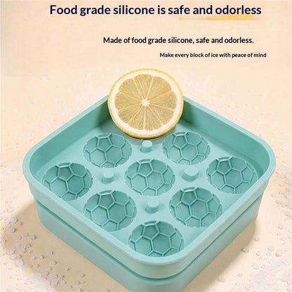 9-Grid Soccer Ball Shaped Silicone Ice Cube Mold Tray Football Shaped Food Grade Sphere Ice Maker with Lid for Drinks (BPA-Free, FDA Certified)
