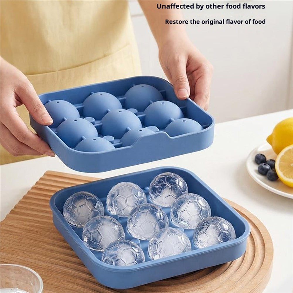 9-Grid Soccer Ball Shaped Silicone Ice Cube Mold Tray Football Shaped Food Grade Sphere Ice Maker with Lid for Drinks (BPA-Free, FDA Certified)