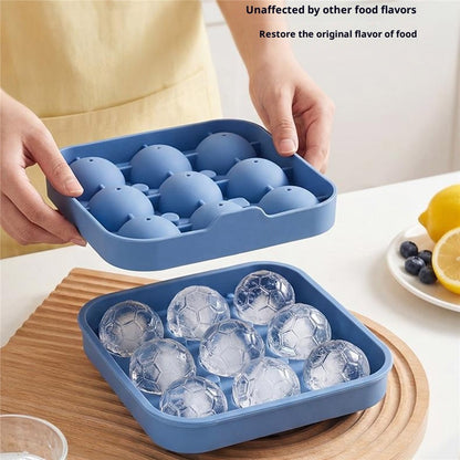 9-Grid Soccer Ball Shaped Silicone Ice Cube Mold Tray Football Shaped Food Grade Sphere Ice Maker with Lid for Drinks (BPA-Free, FDA Certified)