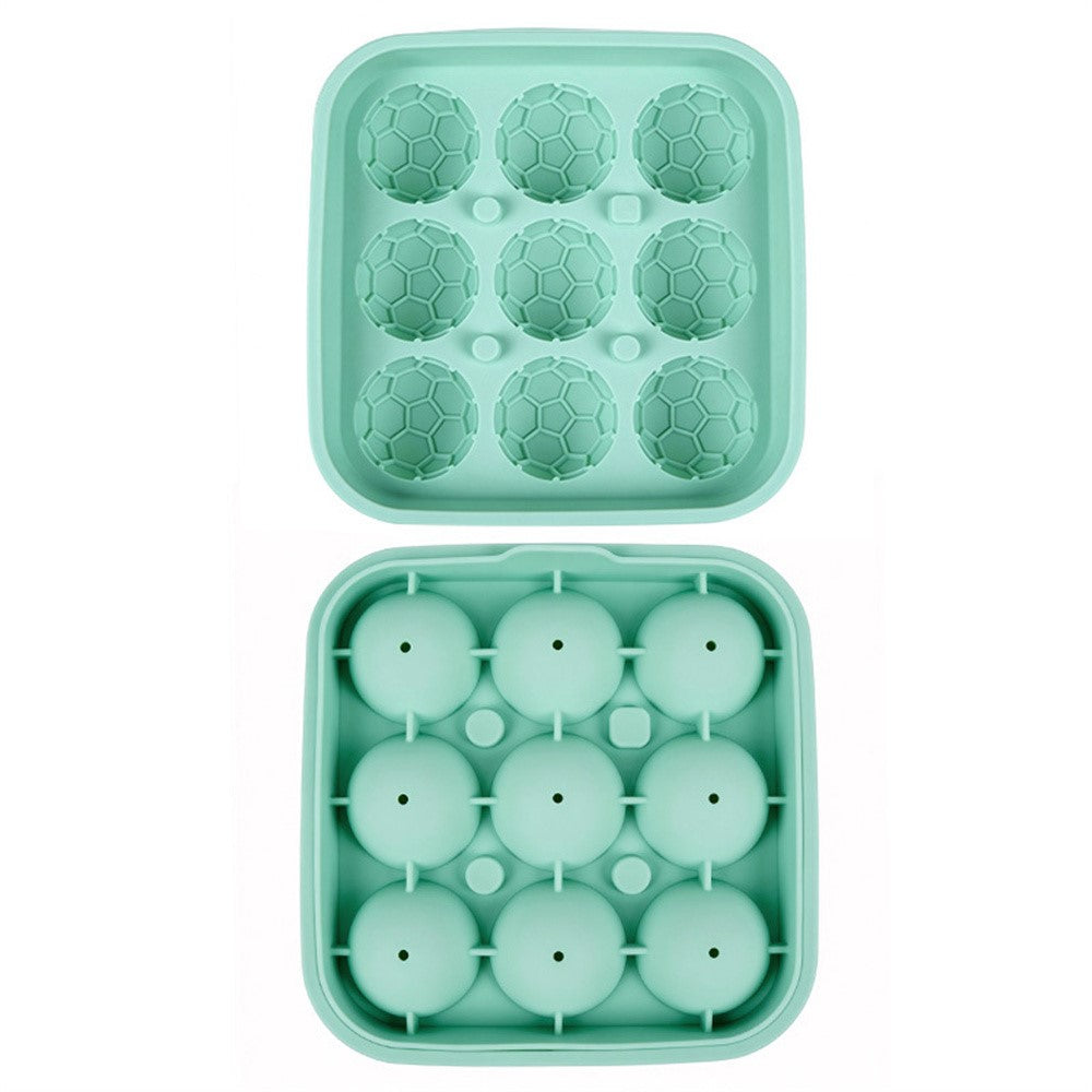 9-Grid Soccer Ball Shaped Silicone Ice Cube Mold Tray Football Shaped Food Grade Sphere Ice Maker with Lid for Drinks (BPA-Free, FDA Certified)