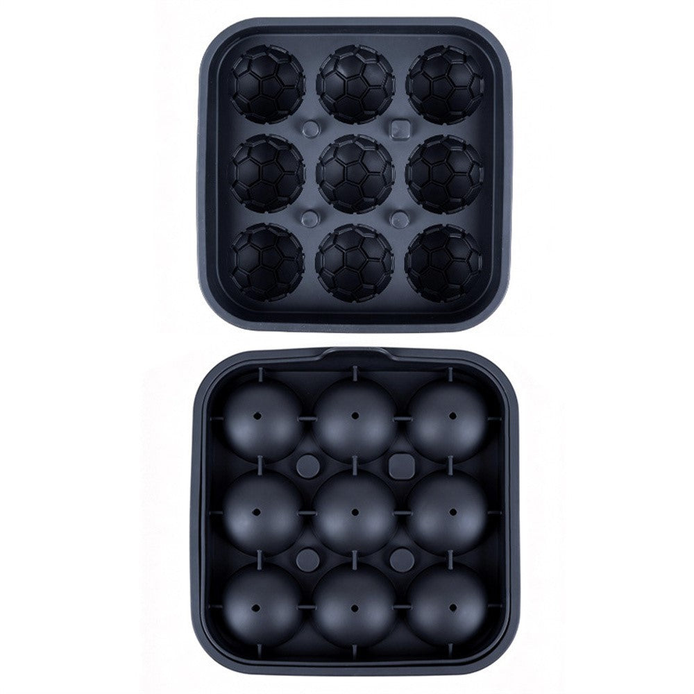 9-Grid Soccer Ball Shaped Silicone Ice Cube Mold Tray Football Shaped Food Grade Sphere Ice Maker with Lid for Drinks (BPA-Free, FDA Certified)