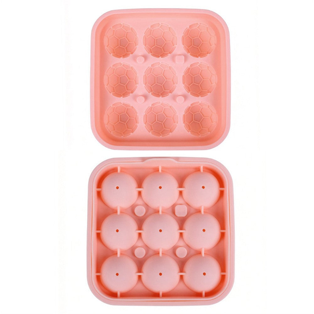 9-Grid Soccer Ball Shaped Silicone Ice Cube Mold Tray Football Shaped Food Grade Sphere Ice Maker with Lid for Drinks (BPA-Free, FDA Certified)