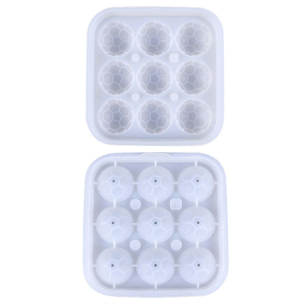 9-Grid Soccer Ball Shaped Silicone Ice Cube Mold Tray Football Shaped Food Grade Sphere Ice Maker with Lid for Drinks (BPA-Free, FDA Certified)