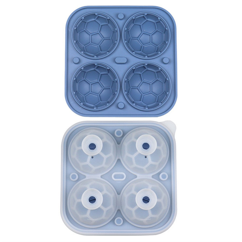 4-Grid Soccer Ball Shaped Silicone Ice Cube Mold Tray Football Shaped Food Grade Sphere Ice Maker with Lid for Drinks (BPA-Free, FDA Certified)