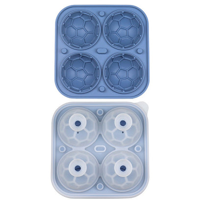 4-Grid Soccer Ball Shaped Silicone Ice Cube Mold Tray Football Shaped Food Grade Sphere Ice Maker with Lid for Drinks (BPA-Free, FDA Certified)