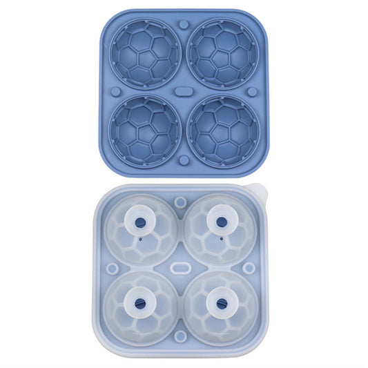 4-Grid Soccer Ball Shaped Silicone Ice Cube Mold Tray Football Shaped Food Grade Sphere Ice Maker with Lid for Drinks (BPA-Free, FDA Certified)