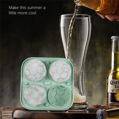 4-Grid Soccer Ball Shaped Silicone Ice Cube Mold Tray Football Shaped Food Grade Sphere Ice Maker with Lid for Drinks (BPA-Free, FDA Certified)
