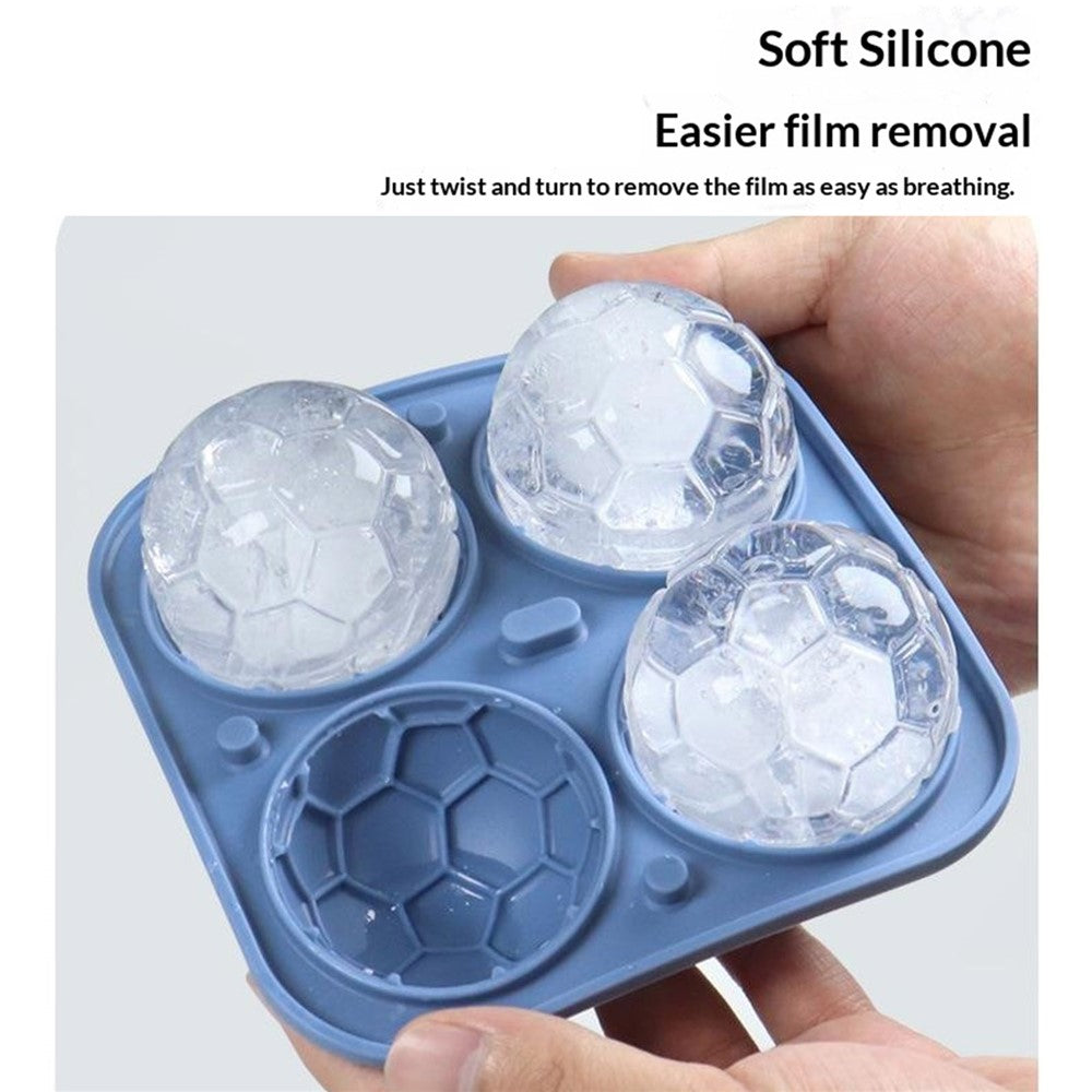 4-Grid Soccer Ball Shaped Silicone Ice Cube Mold Tray Football Shaped Food Grade Sphere Ice Maker with Lid for Drinks (BPA-Free, FDA Certified)
