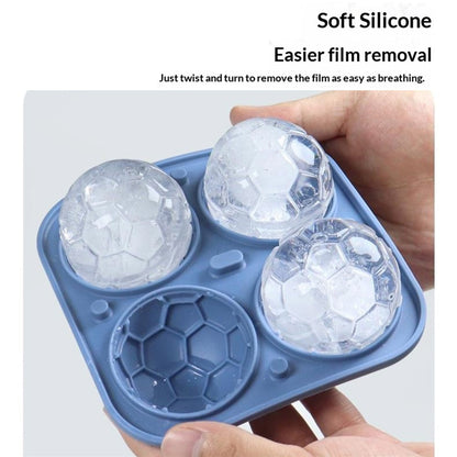 4-Grid Soccer Ball Shaped Silicone Ice Cube Mold Tray Football Shaped Food Grade Sphere Ice Maker with Lid for Drinks (BPA-Free, FDA Certified)