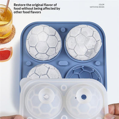4-Grid Soccer Ball Shaped Silicone Ice Cube Mold Tray Football Shaped Food Grade Sphere Ice Maker with Lid for Drinks (BPA-Free, FDA Certified)