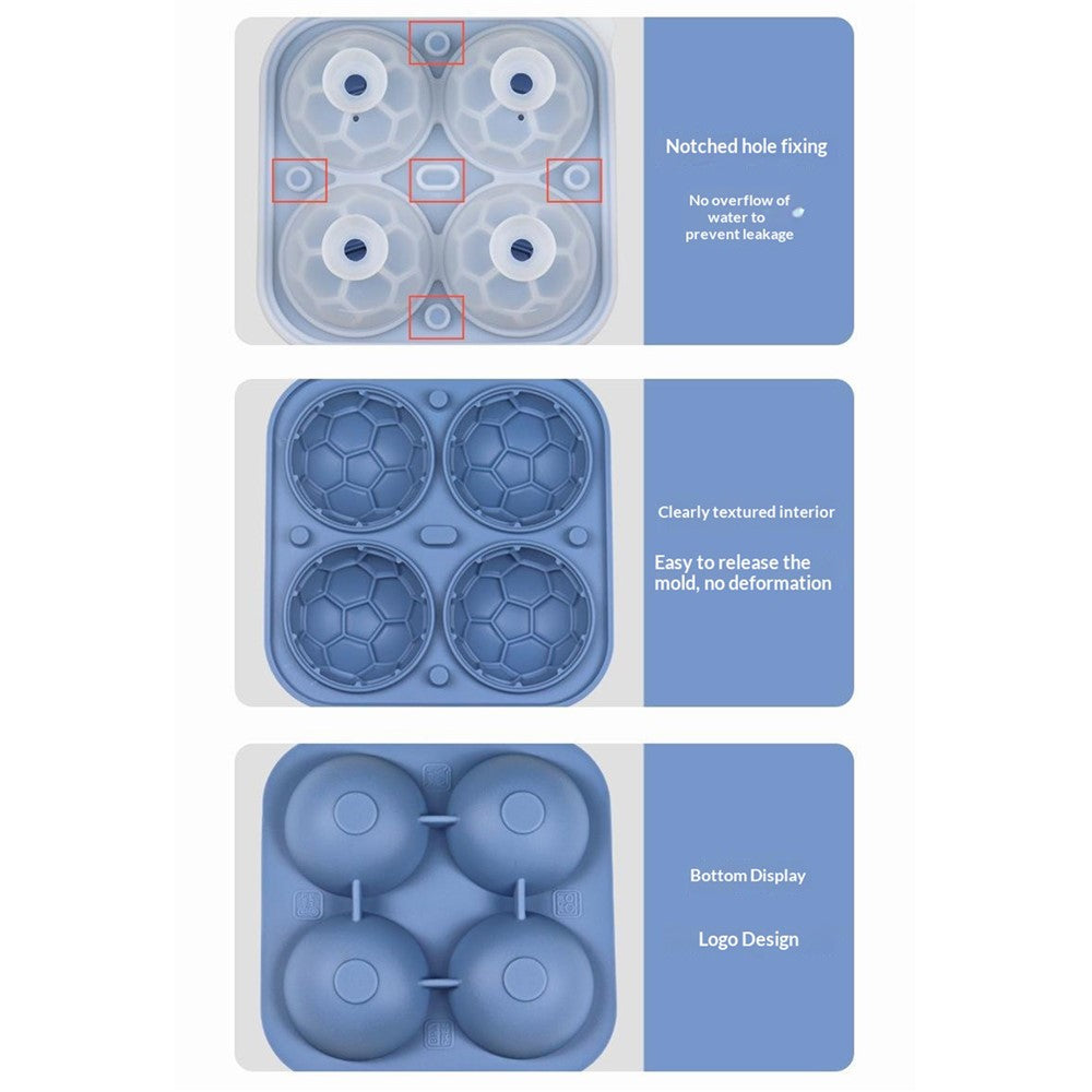 4-Grid Soccer Ball Shaped Silicone Ice Cube Mold Tray Football Shaped Food Grade Sphere Ice Maker with Lid for Drinks (BPA-Free, FDA Certified)