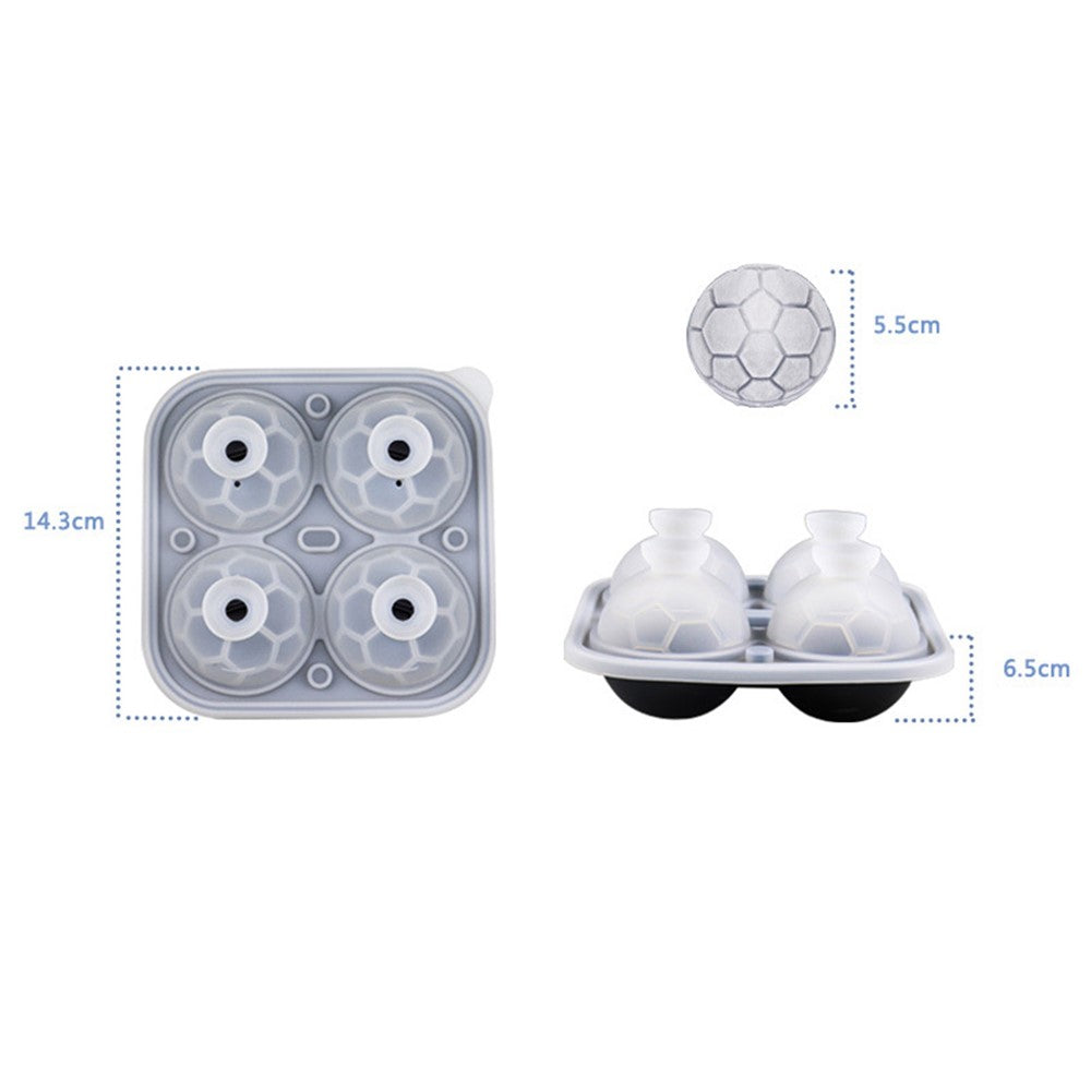 4-Grid Soccer Ball Shaped Silicone Ice Cube Mold Tray Football Shaped Food Grade Sphere Ice Maker with Lid for Drinks (BPA-Free, FDA Certified)