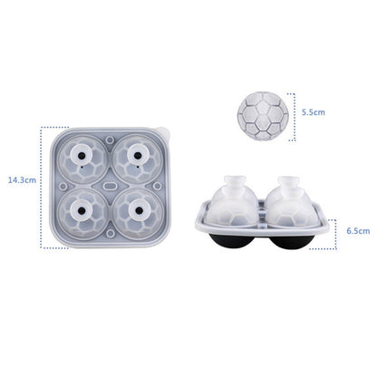 4-Grid Soccer Ball Shaped Silicone Ice Cube Mold Tray Football Shaped Food Grade Sphere Ice Maker with Lid for Drinks (BPA-Free, FDA Certified)