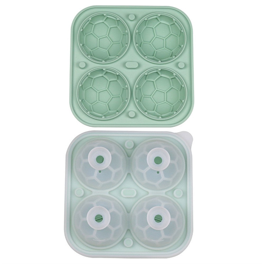 4-Grid Soccer Ball Shaped Silicone Ice Cube Mold Tray Football Shaped Food Grade Sphere Ice Maker with Lid for Drinks (BPA-Free, FDA Certified)
