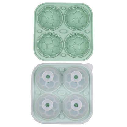 4-Grid Soccer Ball Shaped Silicone Ice Cube Mold Tray Football Shaped Food Grade Sphere Ice Maker with Lid for Drinks (BPA-Free, FDA Certified)