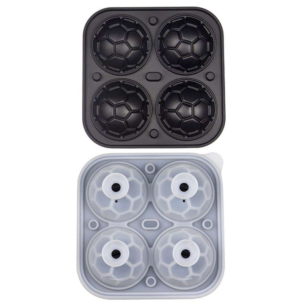 4-Grid Soccer Ball Shaped Silicone Ice Cube Mold Tray Football Shaped Food Grade Sphere Ice Maker with Lid for Drinks (BPA-Free, FDA Certified)