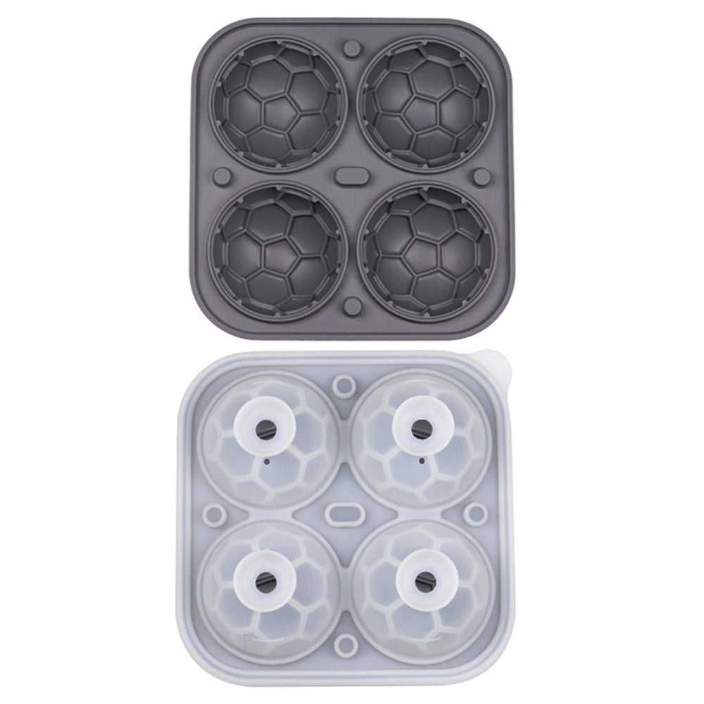 4-Grid Soccer Ball Shaped Silicone Ice Cube Mold Tray Football Shaped Food Grade Sphere Ice Maker with Lid for Drinks (BPA-Free, FDA Certified)