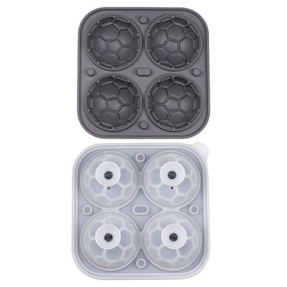 4-Grid Soccer Ball Shaped Silicone Ice Cube Mold Tray Football Shaped Food Grade Sphere Ice Maker with Lid for Drinks (BPA-Free, FDA Certified)