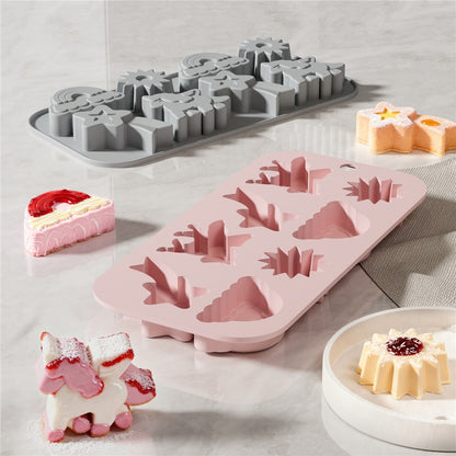 JSC4617 8-Grid Rainbow Unicorn Sun Star Food Grade Silicone Chocolate Baking Mold Non-Stick Easy Release Cake Making Mold (BPA-Free, No FDA Certified)